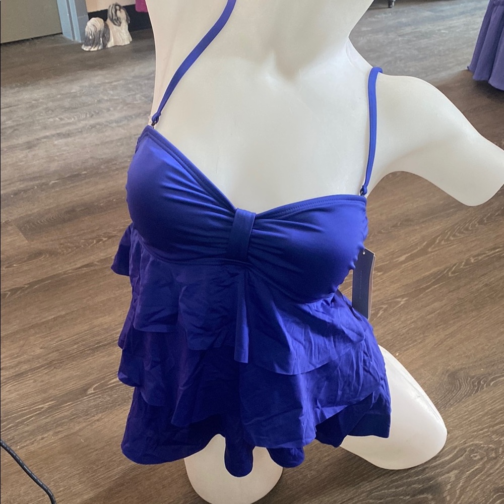 Kenneth Cole Reaction Tiered Blue Tankini Top Swimsuit Separates Small New 4/25